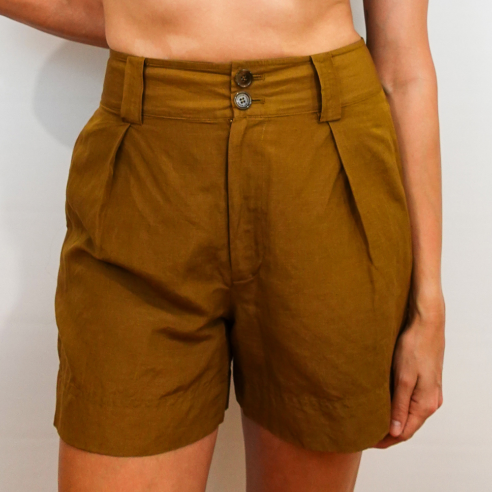 Marc by Marc Jacobs High Waist Khaki Brown Mid-Length Silk Linen Shorts - US 4